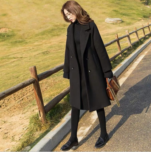 Abrigo de Lana Suelto Negro para Mujer - Elegancia Atemporal - Image 4