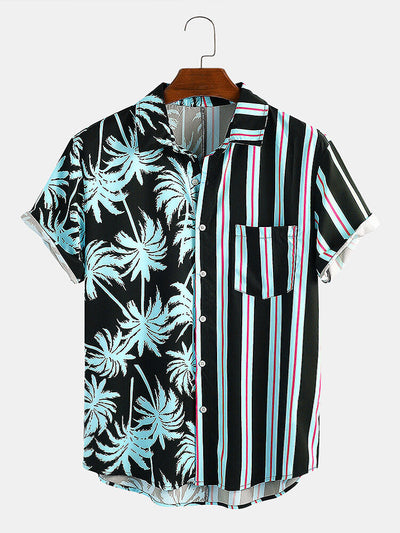 Camisa Casual de Hombre Estampado Coco con Rayas - Manga Corta Perfecta para Vacaciones - Image 11