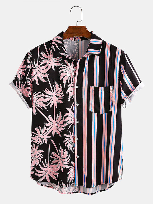 Camisa Casual de Hombre Estampado Coco con Rayas - Manga Corta Perfecta para Vacaciones - Image 2