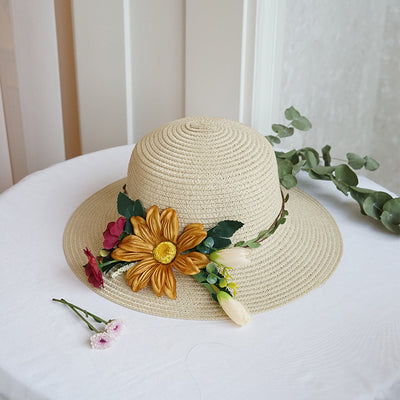 Sombrero de Ala Ancha con Flores para Mujer - Protección Solar Verano - Image 2