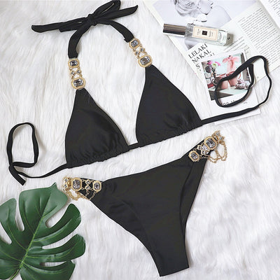 Bikini Morado Halter con Cristales de Diamante para Mujer - Image 7