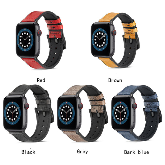 Correa de Cuero para Apple Watch SE - Patrón Lichee con Acabado Aceite - Image 9