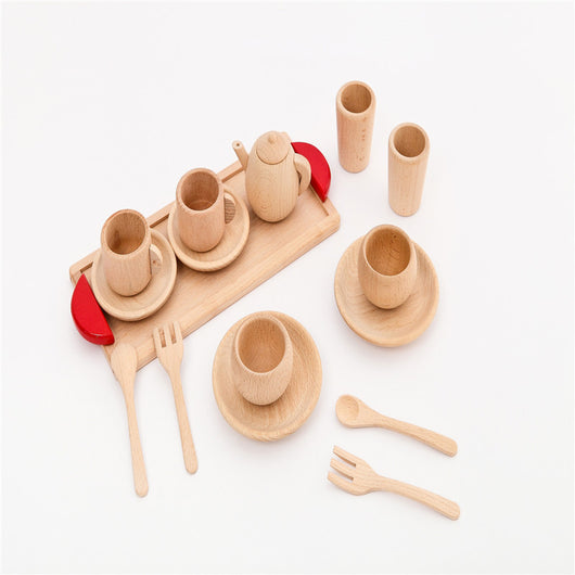 Juego de Cocina Infantil de Madera Maciza - Vajilla y Utensilios sin Pintura - Image 6