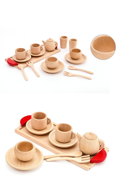 Juego de Cocina Infantil de Madera Maciza - Vajilla y Utensilios sin Pintura - Image 9