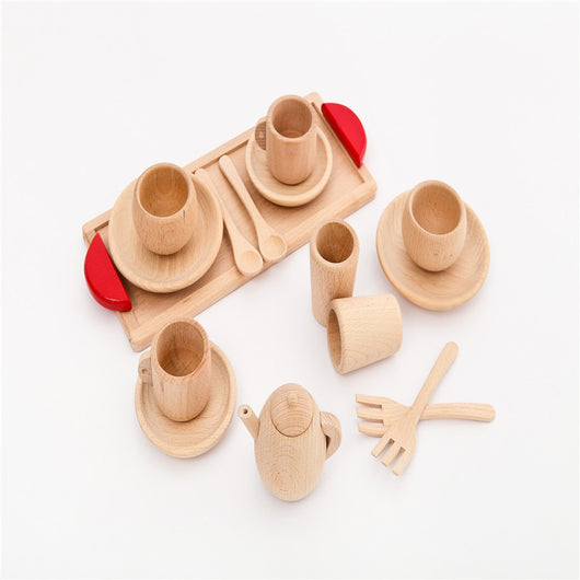 Juego de Cocina Infantil de Madera Maciza - Vajilla y Utensilios sin Pintura - Image 2