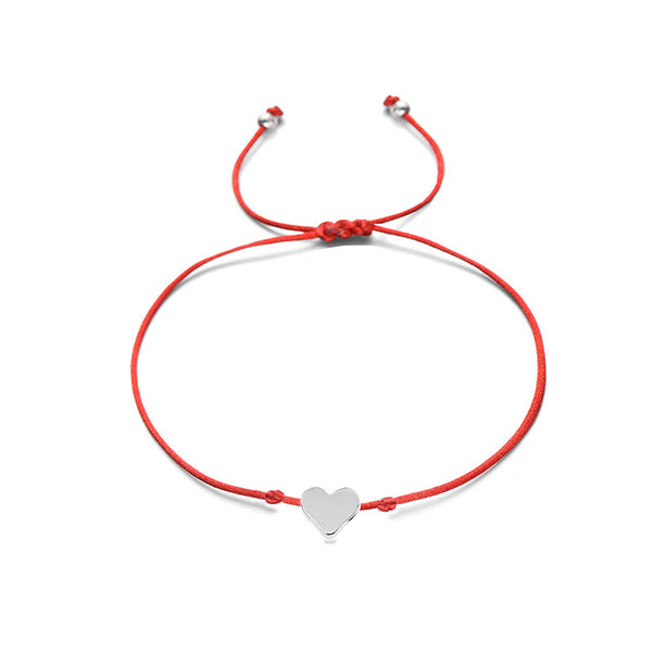 Pulsera Tejida a Mano Corazón Melocotón Oro Plata - Símbolo de Amor