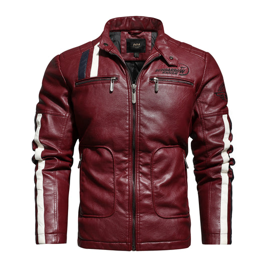 Chaqueta de Cuero para Motociclista - Estilo Vintage Lavado con Forro de Algodón