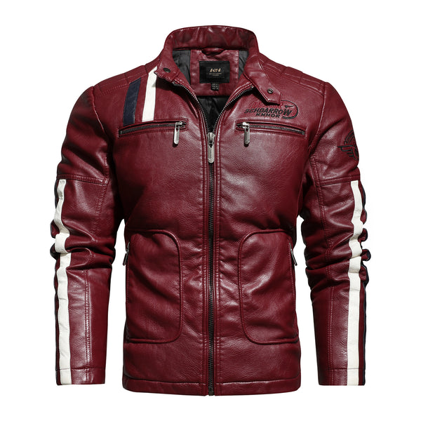 Chaqueta de Cuero para Motociclista - Estilo Vintage Lavado con Forro de Algodón