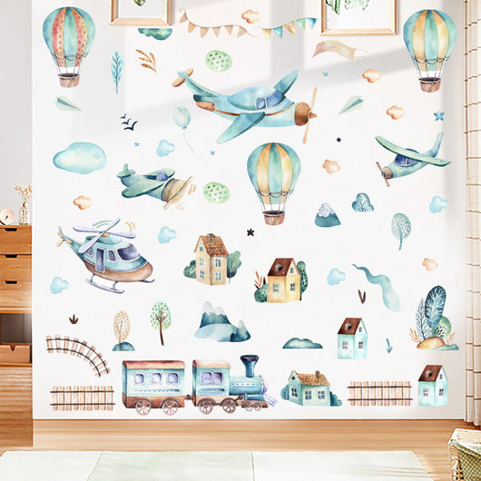 Adhesivos de Pared Tren Globo Aerostático Infantil - Decoración Autoadhesiva Impermeable - Image 5
