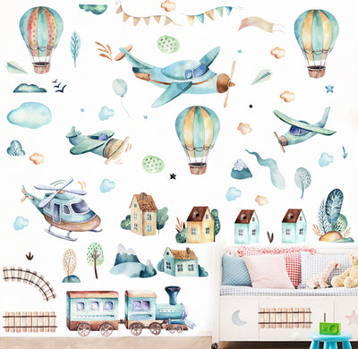 Adhesivos de Pared Tren Globo Aerostático Infantil - Decoración Autoadhesiva Impermeable - Image 2