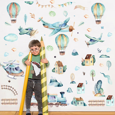 Adhesivos de Pared Tren Globo Aerostático Infantil - Decoración Autoadhesiva Impermeable - Image 4