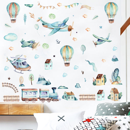 Adhesivos de Pared Tren Globo Aerostático Infantil - Decoración Autoadhesiva Impermeable - Image 3
