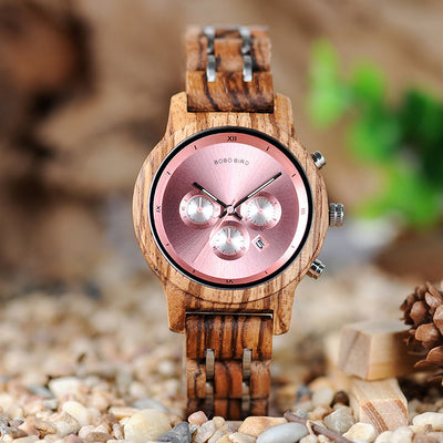 Reloj de Madera para Mujer Bobobird Multifunción Tres Esferas Impermeable - Image 9