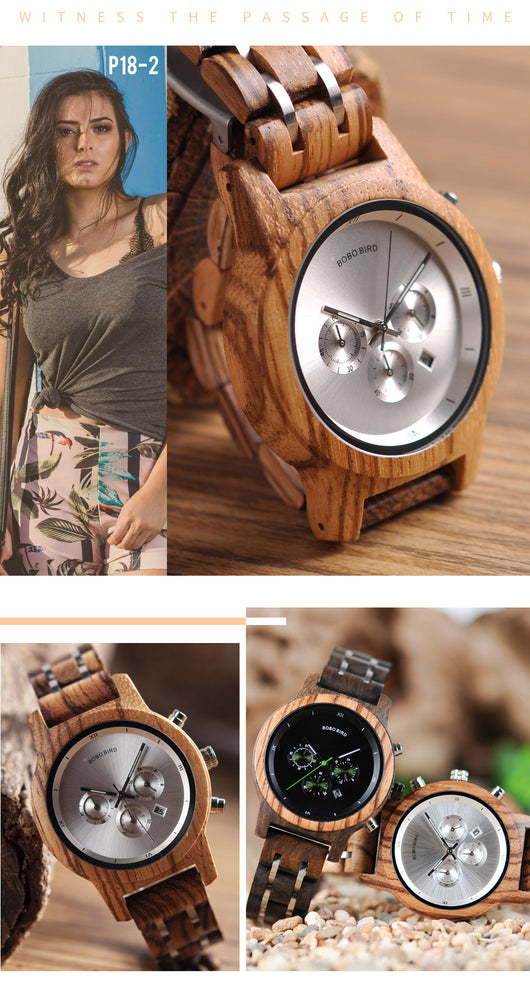 Reloj de Madera para Mujer Bobobird Multifunción Tres Esferas Impermeable - Image 11