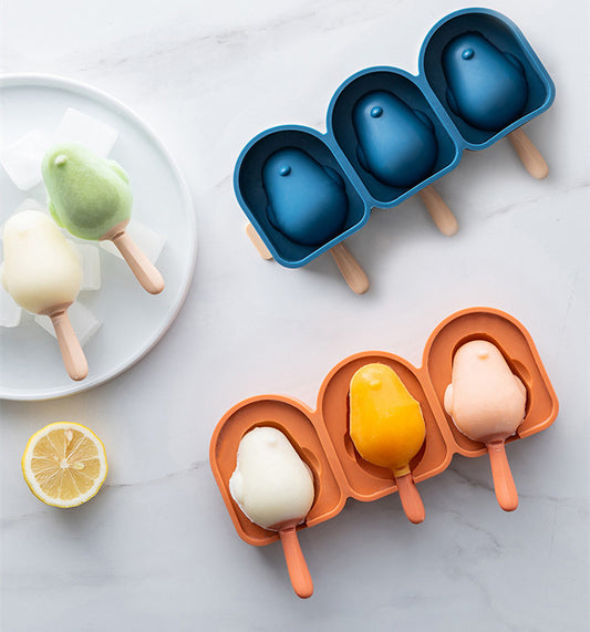 Molde de Silicona en Forma de Pájaro para Paletas y Helado con Palos - Bandeja de 3 Celdas para Postres DIY