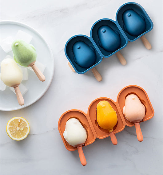 Molde de Silicona en Forma de Pájaro para Paletas y Helado con Palos - Bandeja de 3 Celdas para Postres DIY