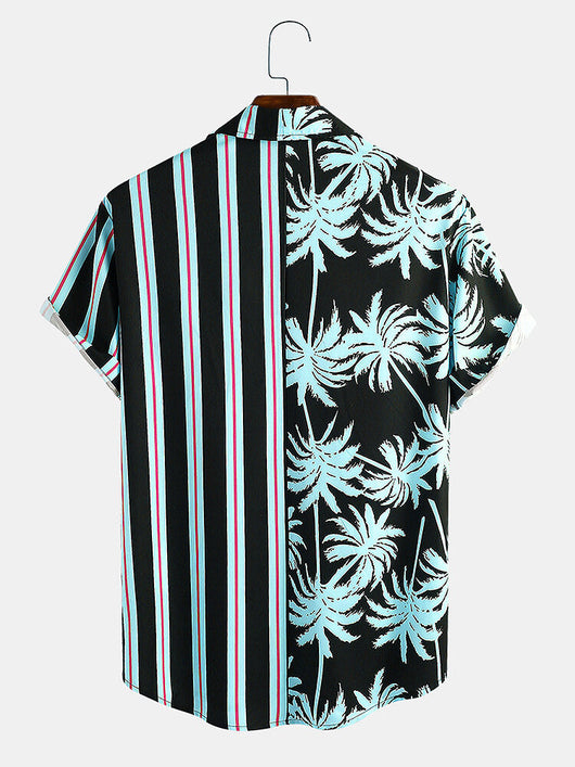 Camisa Casual de Hombre Estampado Coco con Rayas - Manga Corta Perfecta para Vacaciones - Image 15