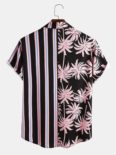 Camisa Casual de Hombre Estampado Coco con Rayas - Manga Corta Perfecta para Vacaciones - Image 13