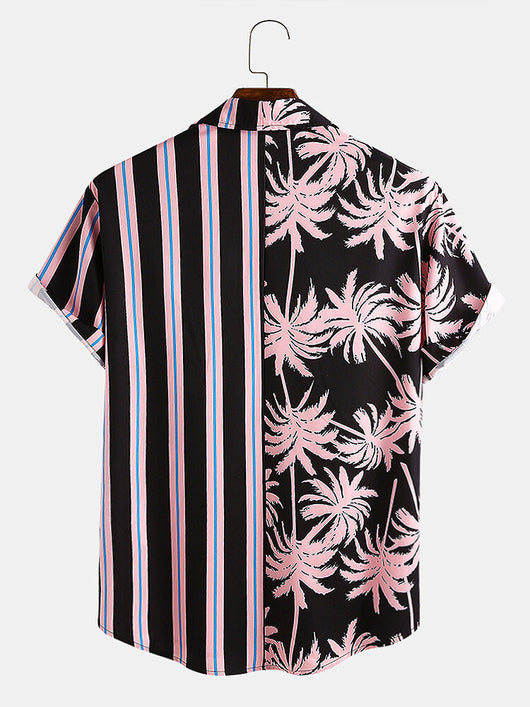 Camisa Casual de Hombre Estampado Coco con Rayas - Manga Corta Perfecta para Vacaciones - Image 13