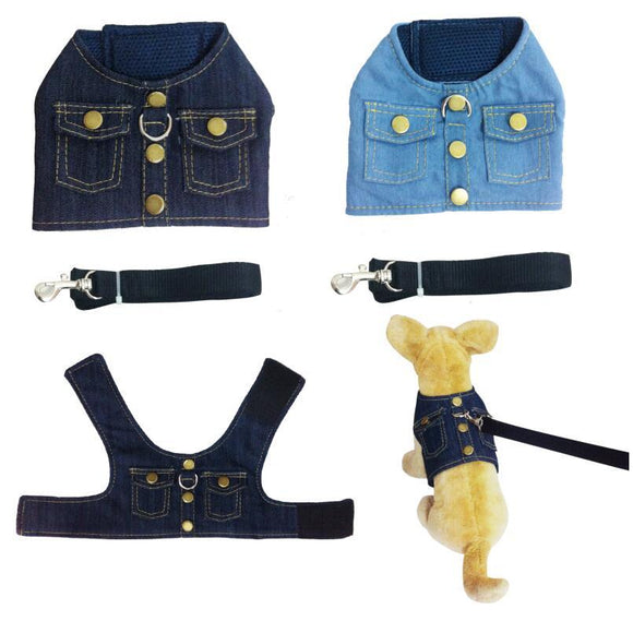 Arnés Chaleco Denim para Perros con Correa Trasera