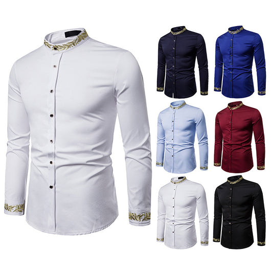 Camisa Blanca con Bordado Dorado para Hombre - Cuello Mao Slim Fit - Image 10