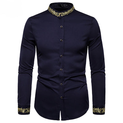 Camisa Blanca con Bordado Dorado para Hombre - Cuello Mao Slim Fit - Image 11