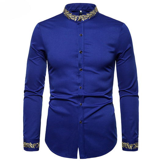 Camisa Blanca con Bordado Dorado para Hombre - Cuello Mao Slim Fit - Image 15