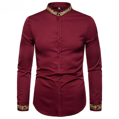 Camisa Blanca con Bordado Dorado para Hombre - Cuello Mao Slim Fit - Image 14