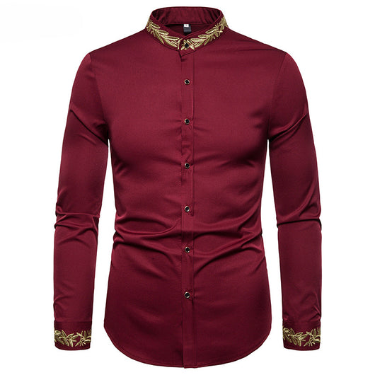 Camisa Blanca con Bordado Dorado para Hombre - Cuello Mao Slim Fit - Image 14