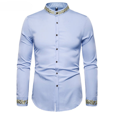Camisa Blanca con Bordado Dorado para Hombre - Cuello Mao Slim Fit - Image 6