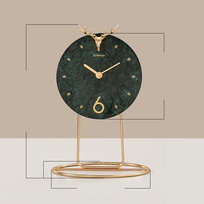 Reloj de Escritorio Mármol Lujo - Decoración Moderna con Base Metálica