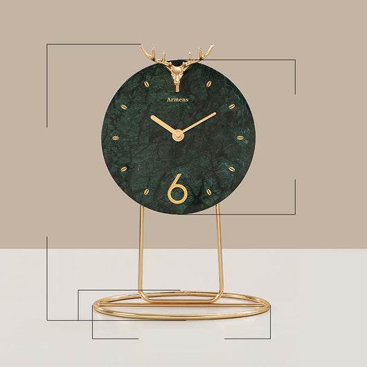 Reloj de Escritorio Mármol Lujo - Decoración Moderna con Base Metálica
