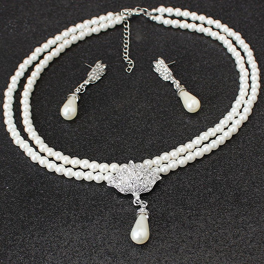 Conjunto de Collar y Aretes de Perla Cristal para Novia - Diseño Coreano Elegante - Image 8
