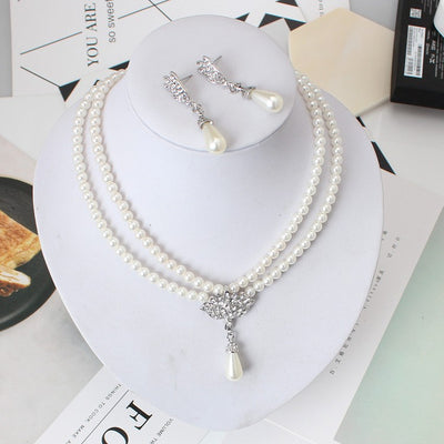 Conjunto de Collar y Aretes de Perla Cristal para Novia - Diseño Coreano Elegante - Image 4