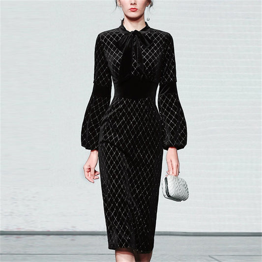 Vestido Midi Ajustado con Mangas Largas - Elegancia Temperament