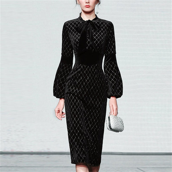 Vestido Midi Ajustado con Mangas Largas - Elegancia Temperament