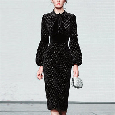 Vestido Midi Ajustado con Mangas Largas - Elegancia Temperament