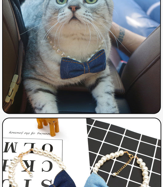 Collar Elegante para Mascotas con Lazo de Denim y Perla - Accesorios Princesa para Gatos y Perros - Image 8