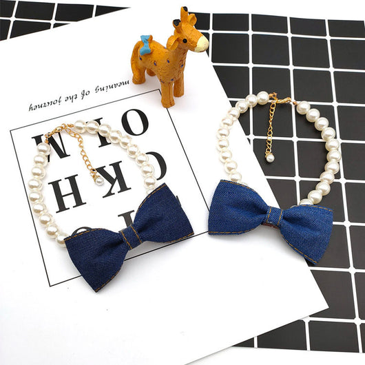 Collar Elegante para Mascotas con Lazo de Denim y Perla - Accesorios Princesa para Gatos y Perros - Image 2