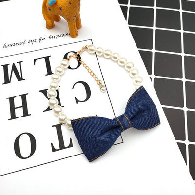 Collar Elegante para Mascotas con Lazo de Denim y Perla - Accesorios Princesa para Gatos y Perros - Image 4