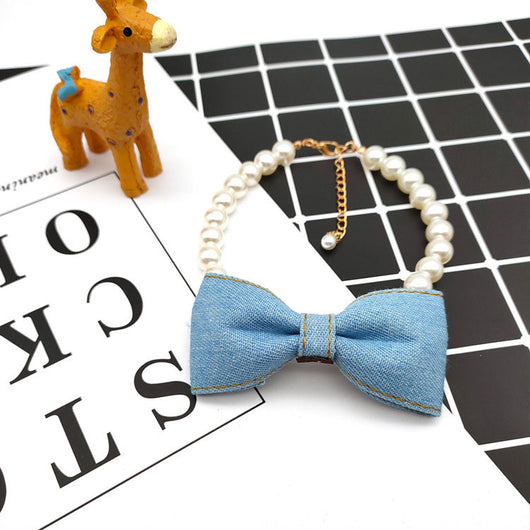 Collar Elegante para Mascotas con Lazo de Denim y Perla - Accesorios Princesa para Gatos y Perros - Image 3
