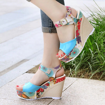 Sandalias de Tacón Alto con Flores para Mujer