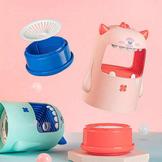 Pink monster-shaped mosquito killer lamp with a wide open mouth, horns, and a small red cross detail. - Image 2