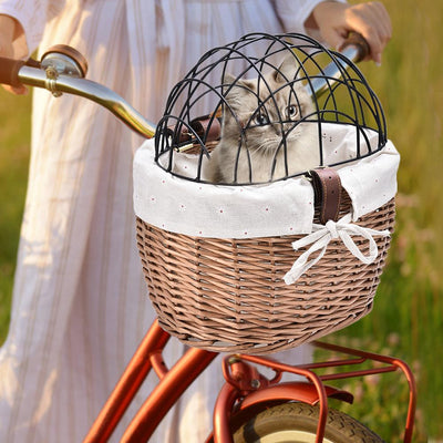 Canasta de Bicicleta para Mascotas - Mimbre Tejido a Mano con Marco de Hierro - Image 5