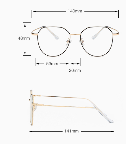 Black metal-framed glasses with irregular polygonal shape and anti-blue light lenses on a two-tone gray and black surface. - Image 6