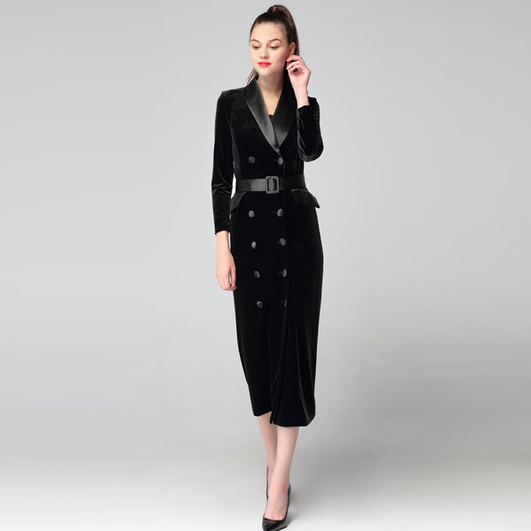 Abrigo de Terciopelo Premium para Otoño e Invierno - Estilo Elegante de Largo Medio