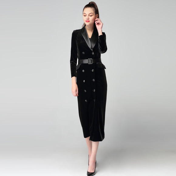 Abrigo de Terciopelo Premium para Otoño e Invierno - Estilo Elegante de Largo Medio