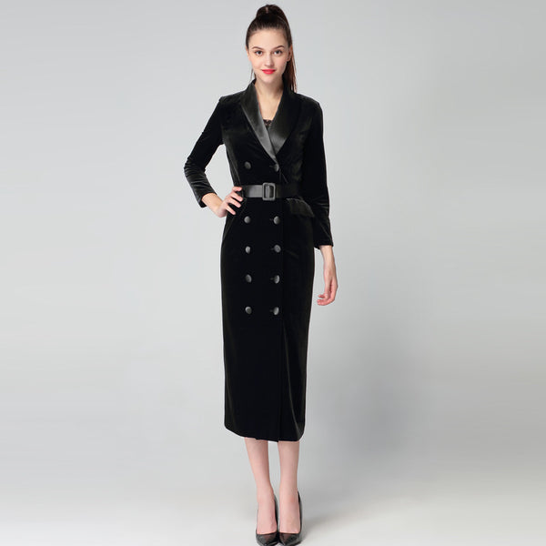 Abrigo de Terciopelo Premium para Otoño e Invierno - Estilo Elegante de Largo Medio
