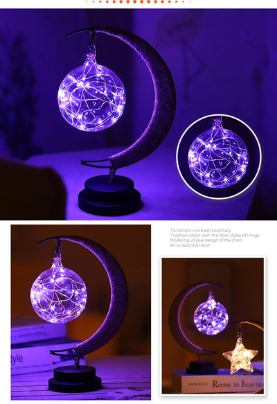 Lámpara Decorativa LED Luna con Ornamento de Hierro Forjado y Luz de Estrella - Image 17