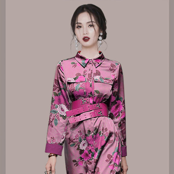 Blusa Larga Estampada en Morado con Manga Larga